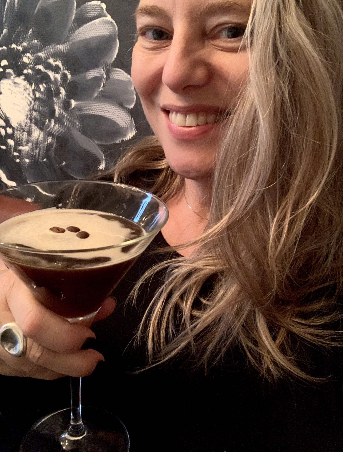 Deborah Fulsang with her Espresso Martini made with spiced dark rum, coffee liqueur and espresso.