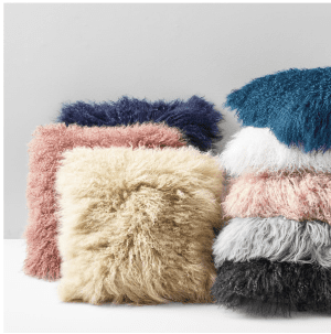 Mongolian lamb pillows at West Elm. Photo: West Elm