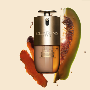 Clarins Double Serum Foundation: Next-generation serum foundation with a luminous satin finish, medium-to-full coverage and age-defying care for youthful looking skin.